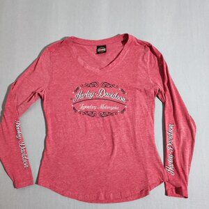 Harley-Davidson Coral Red Long Sleeve Tee T-Shirt.